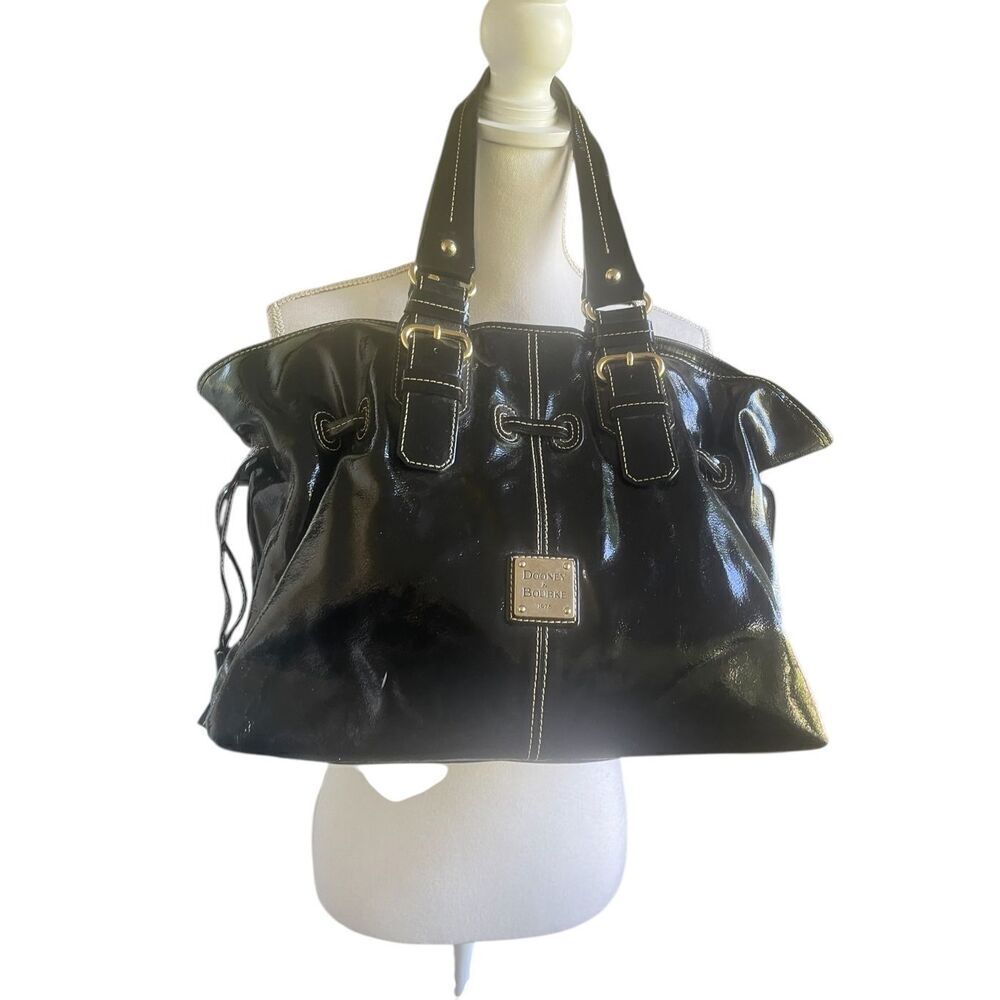 Dooney & Bourke Medium Chiara Patent Leather Drawstring Satchel Bag Black